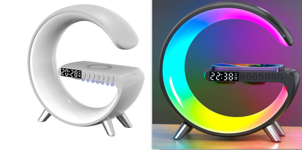 New Decorative LAMP For home is a SMART G-Shaped LED 1. Bluetooth Speaker 2. Wireless Charger Lamp