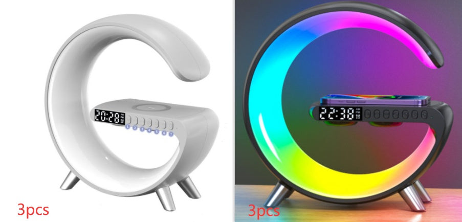 New Decorative LAMP For home is a SMART G-Shaped LED 1. Bluetooth Speaker 2. Wireless Charger Lamp