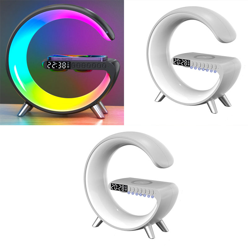 New Decorative LAMP For home is a SMART G-Shaped LED 1. Bluetooth Speaker 2. Wireless Charger Lamp