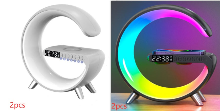 New Decorative LAMP For home is a SMART G-Shaped LED 1. Bluetooth Speaker 2. Wireless Charger Lamp