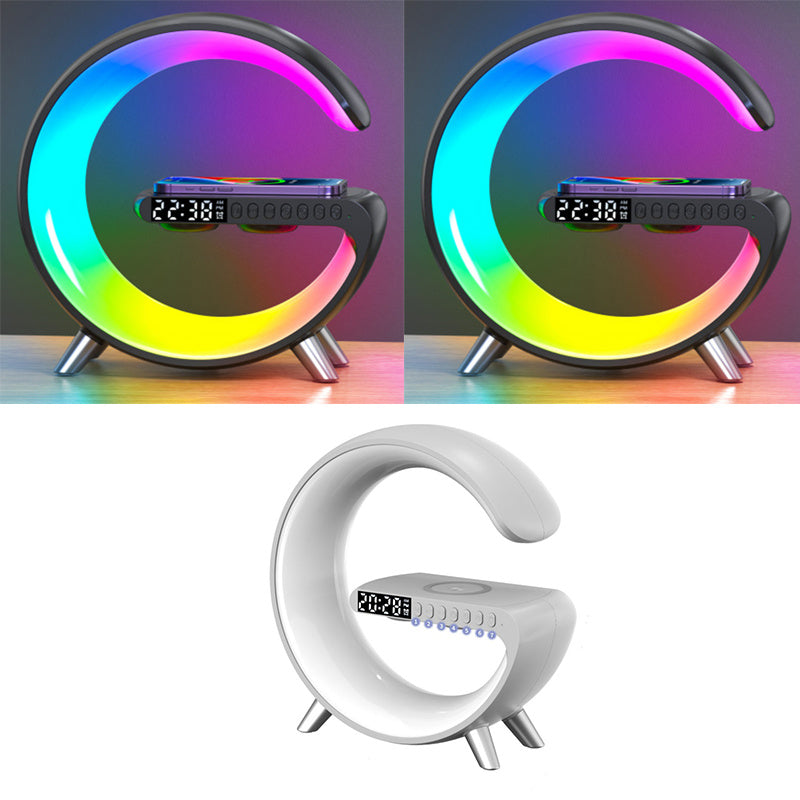 New Decorative LAMP For home is a SMART G-Shaped LED 1. Bluetooth Speaker 2. Wireless Charger Lamp